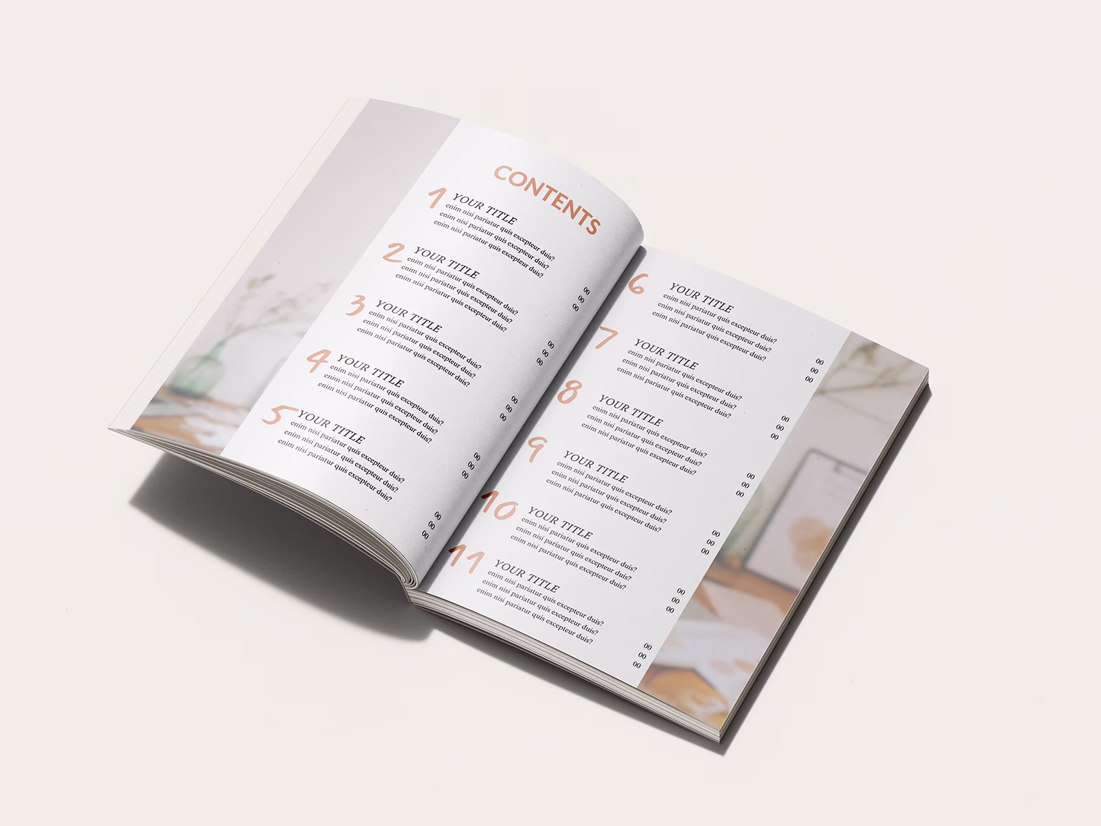 Image of an open book featuring the 'How To" Guide Book Template from Wilsonian Press. The open pages feature the Table of Contents pages. Templates.