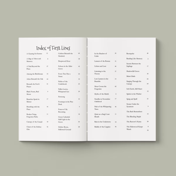 An image showing a sample double page spread Index Page. Illustrated Book of Poetry by Wilsonian Press.
